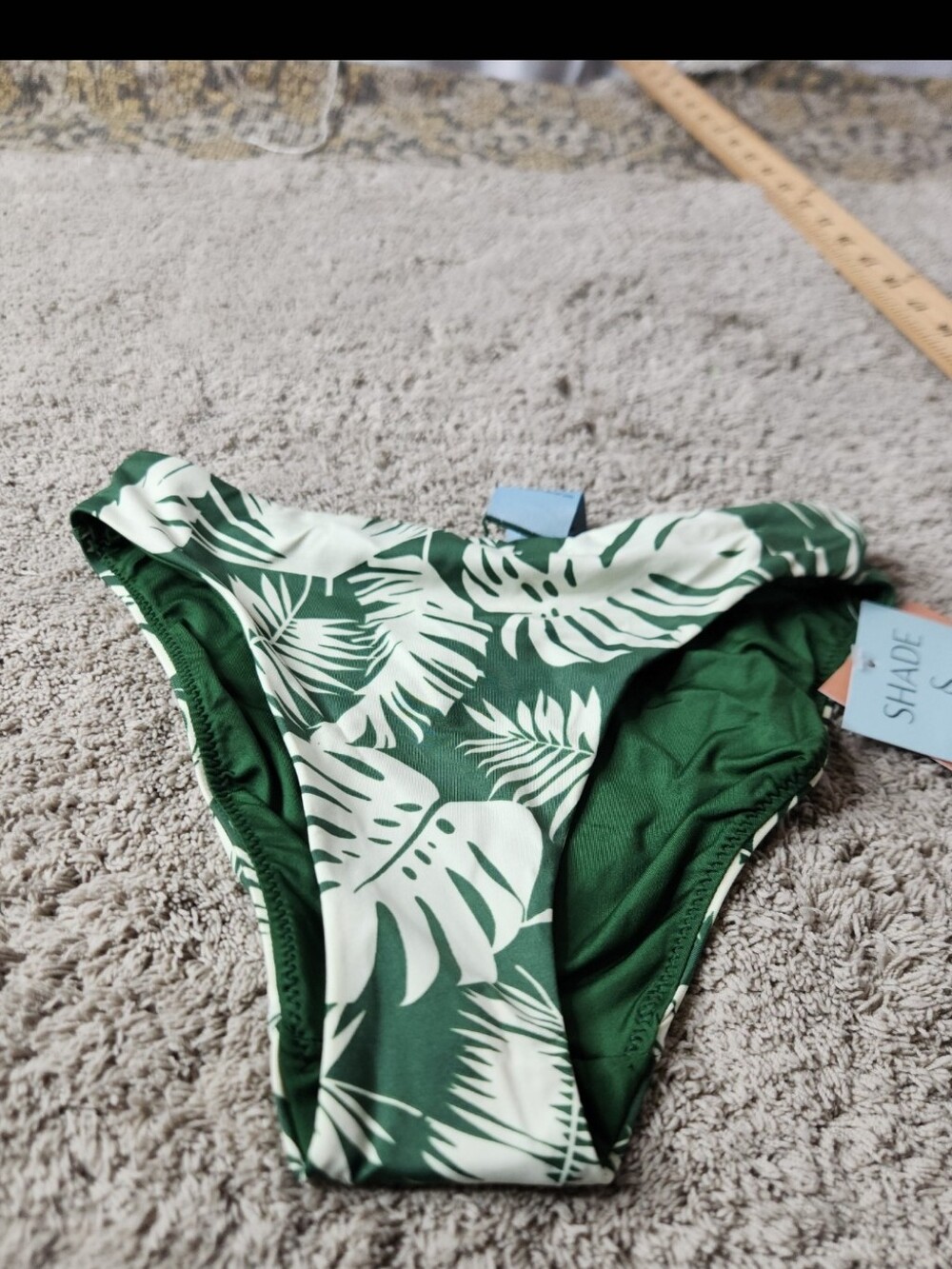 Shade & Shore Women Bikini Bottom Green Leaf Print Medium Coverage Hipster XS